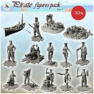 pirate figures pack no 1 - scenery medieval miniatures warh 3d models download creality cloud Men 3d print model - Mito3D