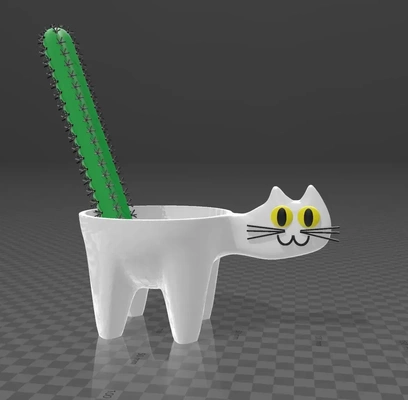 planteur chat cactus 3d modèles télécharger créalité nuage 3d print model - Mito3D