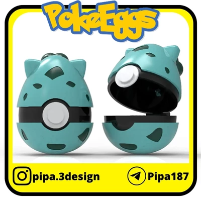 pokeballs bulbasaur easter egg hinge 3d models download creality cloud 3d print model - Mito3D