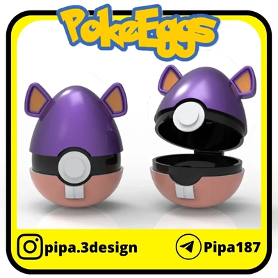 pokebolas rattata páscoa ovo 3d modelos baixar crialidade nuvem 3d print model - Mito3D