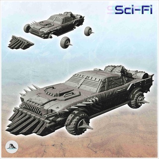 post apo araba sivri uçlar makine tabanca 16 sci fi bilim zırhlı arabalar tanklar 3d print model - Mito3D