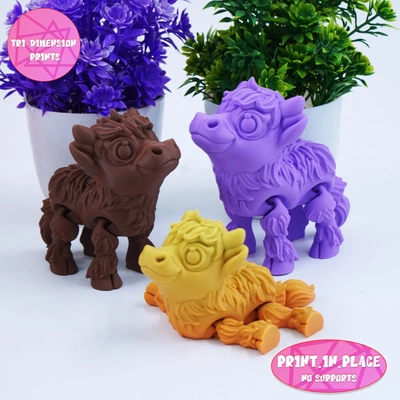 print in place cute flexi baby highland cow 3d models download creality cloud mammal 3d print model - Mito3D