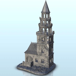 ruiniert Glocke Turm Haus 13 ww2 Terrain Landschaft historisch Gebäude 3d print model - Mito3D