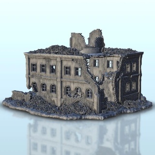 ruiniert Gebäude zentral Turm 5 ww2 Terrain Landschaft historisch 3d print model - Mito3D