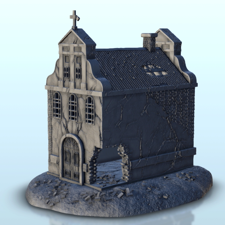 ruiniert Christian Barock Kapelle 15 ww2 Terrain Landschaft historisch Gebäude 3D print model - Mito3D