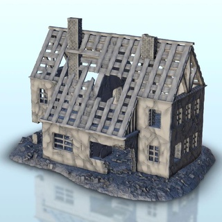 arruinado moderno casa 18 ww2 terreno paisaje diorama histórico edificios 3d print model - Mito3D