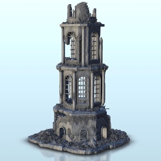 arruinado torre ampla janelas 6 ww2 terreno cenário histórico edifícios 3d print model - Mito3D
