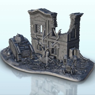 ruins b1-bis tank wreckage - terrain ww2 scenery mini Architectural Models 3d print model - Mito3D