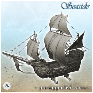 vela barco carabela 3 pirata selva isla playa piratería buques guerra 3d print model - Mito3D