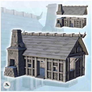 İskandinav ahşap ev büyük şömine 10 sahneler tarihi binalar 3d print model - Mito3D