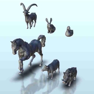 impostato azienda agricola animali cinghiale + mucca anatra capra cavallo rab mammifero 3d print model - Mito3D