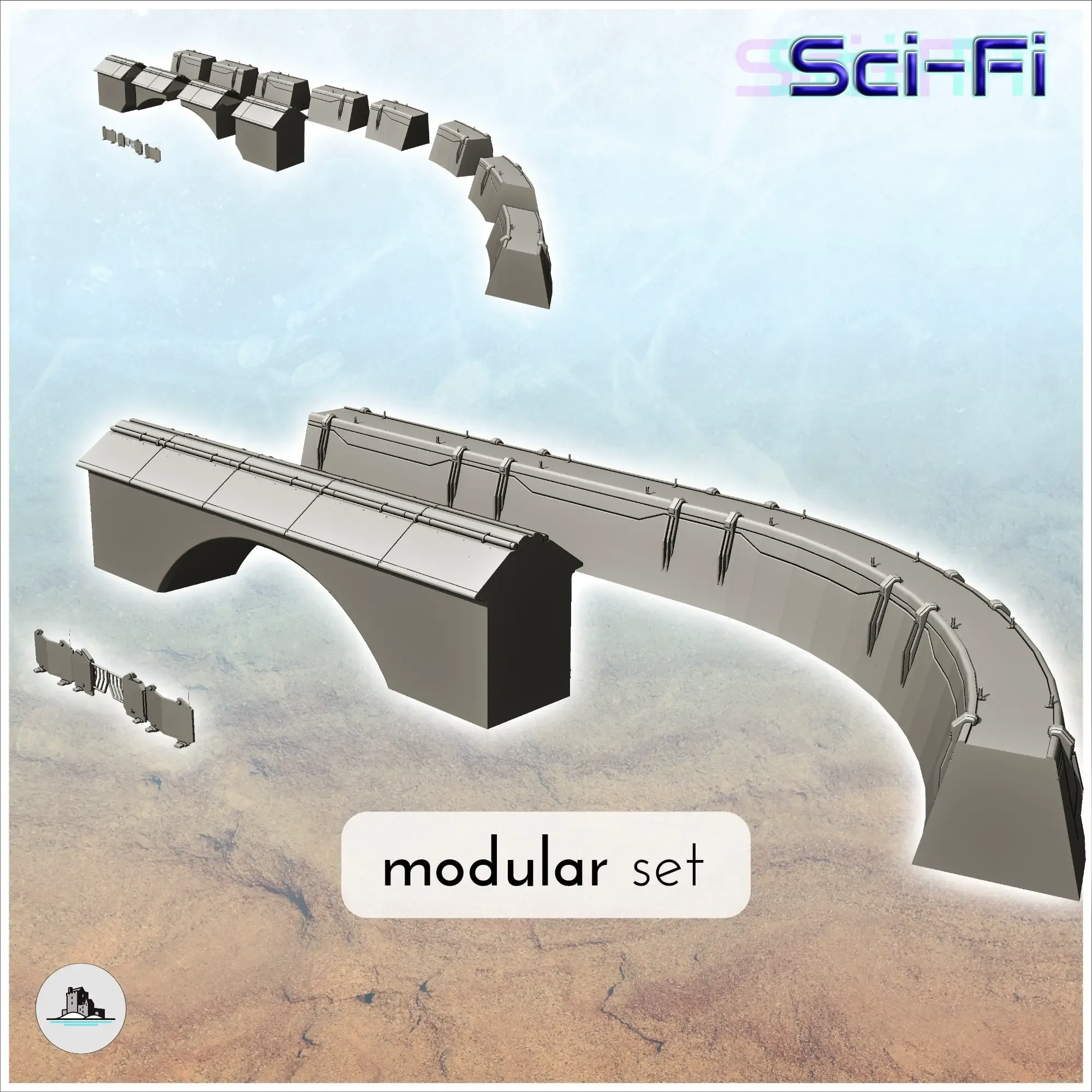 set of futuristic protective walls checkpoint barriers 3d models download creality cloud 3D print model - Mito3D