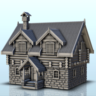 slawisch Haus Stein Holz Kamin 1 Miniaturen historisch Gebäude 3d print model - Mito3D