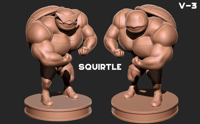 squirtle bodybuilder v 3 pokemon 3d stampa modello modelli scarica creality nube immaginario personaggi 3d print model - Mito3D