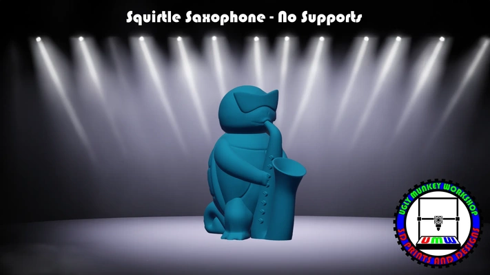 squirtle saxophone - no supports print in place 3d models download creality cloud fictional characters 3d print model - Mito3D