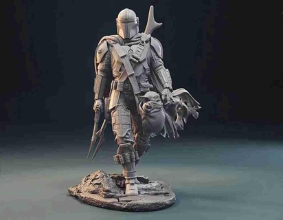 Star Kriege Mandalorianer Statue 3d Modelle download Realität Wolke 3d print model - Mito3D