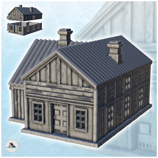 stone wood house two chimneys - terrain ussr ww2 Historical Buildings 3d print model - Mito3D