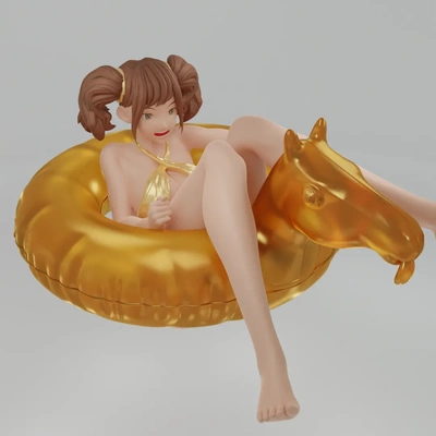 summer girl in swimming tube 3d models download creality cloud women 3d print model - Mito3D
