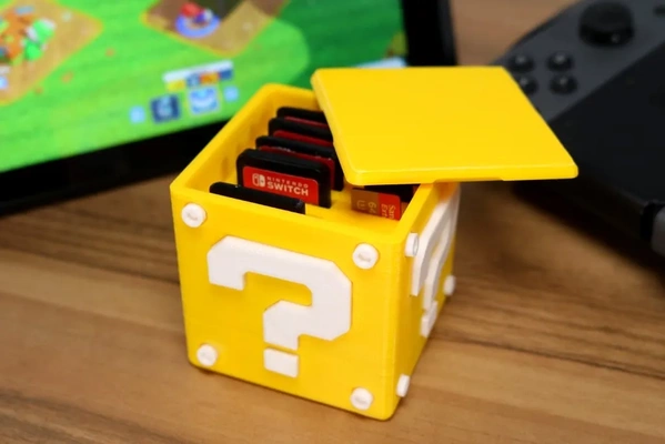 super mario question block switch game card holder box 3d models download creality cloud 3d print model - Mito3D