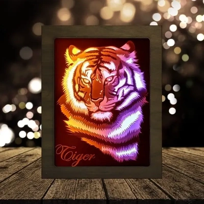 tiger head straight light box shadow 3d models download creality cloud 3d print model - Mito3D