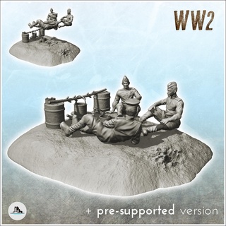 urss soldats repos feu camp ww2 terrain 3d print model - Mito3D