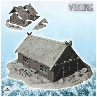 vikingo casa pendiente techo carnero cabeza 13 paisaje 3d modelos descargar crealidad nube histórico edificios 3d print model - Mito3D
