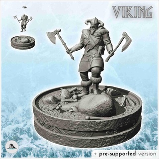 vikingo guerrero campo batalla cuerno casco ejes hombres 3d print model - Mito3D