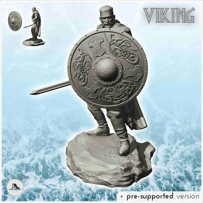 viking warrior in fighting position shield sword 3d models download creality cloud men 3d print model - Mito3D