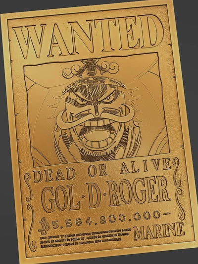 wanted poster gol d roger - one piece 3d models download creality cloud toys & games 3d print model - Mito3D