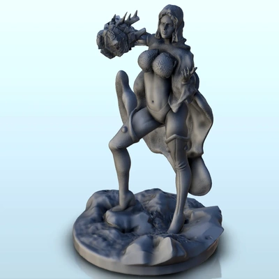 warrior woman spiked club 15 - miniatures figure scen 3d models download creality cloud women 3d print model - Mito3D