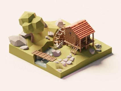 wassermühle 3d modelle download realität wolke architektur landschaft 3d print model - Mito3D