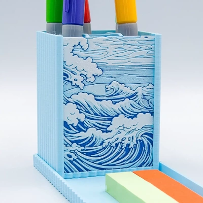 wave pen holder 3d models download creality cloud 3d print model - Mito3D