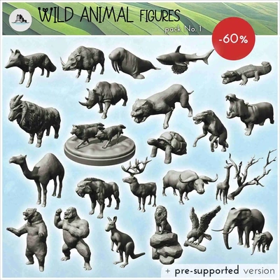 wild animal figures pack no 1 - miniatures rpg table 3d models download creality cloud mammal 3d print model - Mito3D