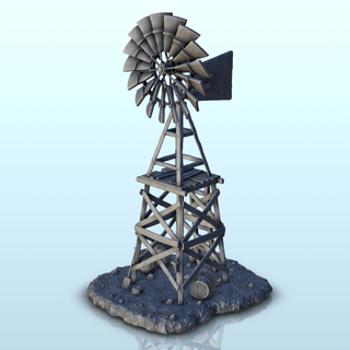 Moulin vent pompage bois terrain paysage Ouest historique bâtiments 3d print model - Mito3D