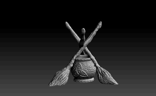 witchcraft standing brooms cauldron 3d models download creality cloud Home Decor 3d print model - Mito3D