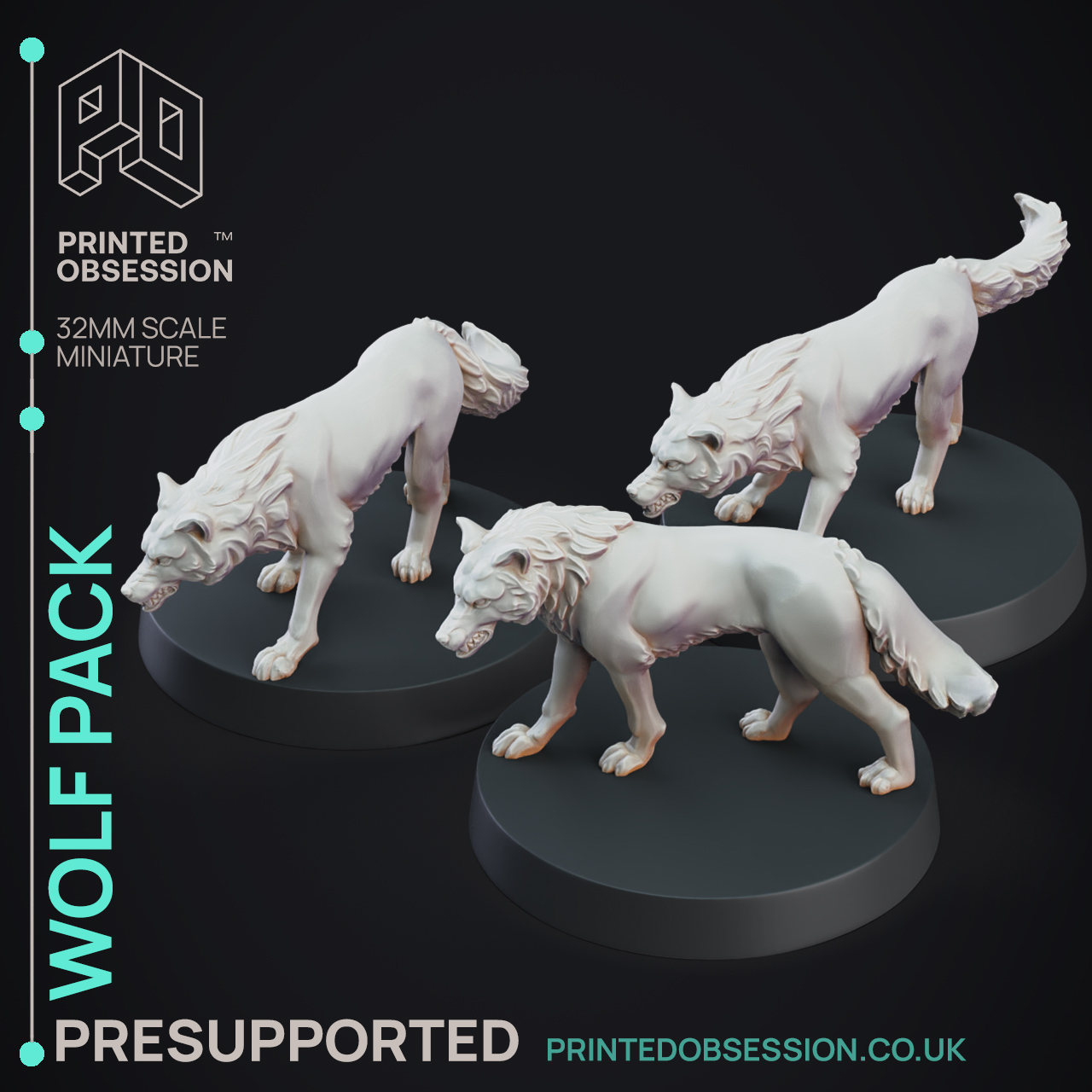 wolf pack - 3 models presupported 32mm scale 3d download creality cloud animals 3D print model - Mito3D