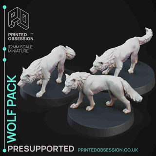 wolf pack - 3 wolves presupported 32mm scale Monsters 3d print model - Mito3D