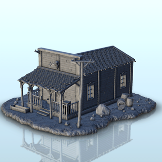 wooden house deer head - terrain scenery west Historical Buildings 3d print model - Mito3D