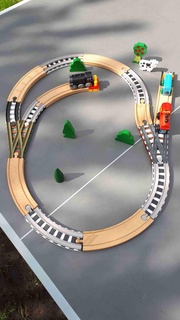madeira estrada ferro curvas garfos travessas brinquedo tijolos 3d print model - Mito3D