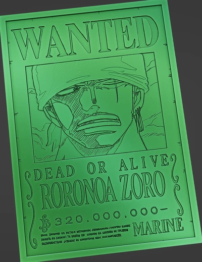 zoro wanted poster - one piece 3d models download creality cloud toys & games 3d print model - Mito3D