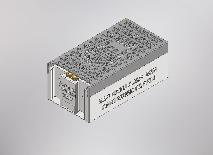 223 movimiento rápido ojo 556x45 OTAN cartucho ataúd 100 rondas bala balas rifle pistola munición ar almacenamiento caja ar15 15 organización 556 3D print model - Mito3D