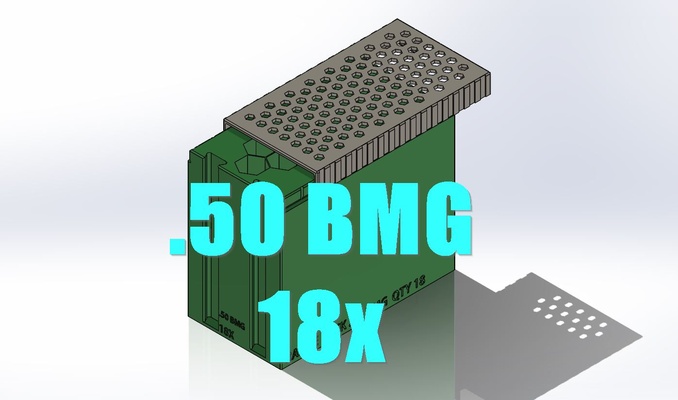 50 bmg rango estante munición organizador 18x 30cal 7 62 otan lata cartucho clasificador caso funda caja almacenamiento bandeja rifle pistola escopeta disparo caza edc 9mm 3d print model - Mito3D