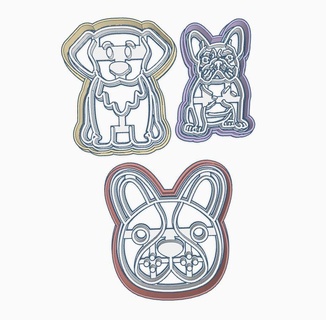 03 dogs - cookie cutters cutter stamp item kitchen cake dog bulldog lover golden retriever 3d print model - Mito3D