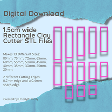 15cm wide rectangle clay cutter - stl digital file download- 13 sizes 2 versions earring polymer geometric embossed hexagon utterlycutterly utterly cutterly cookie fondant organic shape indie fashion 3d print model - Mito3D