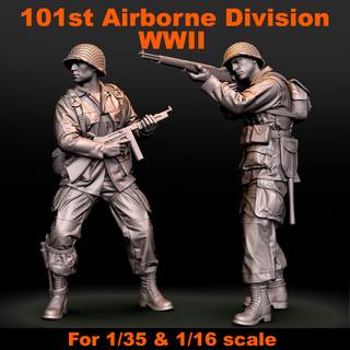 101st ar divisão soldado arte miniatura figura diorama us ww2 3d impressão Guerreiro americano exército guerra rifle normandia batalha 1 16 35 3d print model - Mito3D