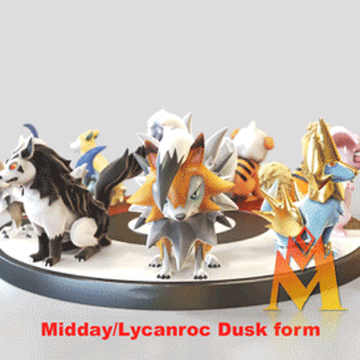 10 1 mid size canine type pok mon pack -mid dog type-fanart - figurine game midday lycanroc manectric granbull growlithe hisuian furfrou bultund absol dusk form migthyena evolution fanart nintendo 3d anime 3D print model - Mito3D