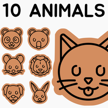 10 animal cookie cutters 2 cookiecutter cutter aniamal cat dog lion bear panda wolf rabbit 3d print model - Mito3D