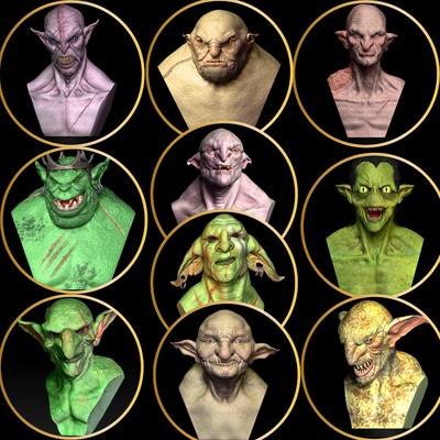 10 bustos goblins goblin busto rpg monstro senhor dos aneis orc 3d print model - Mito3D