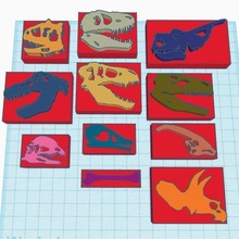 10 dinosaur skulls stamps bonus bone clay play-doh tool dino stamp skull hobby historic animal 3d print model - Mito3D