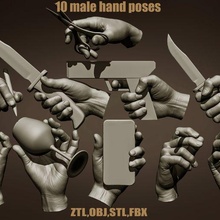 10 male hand poses 3d print model - Mito3D